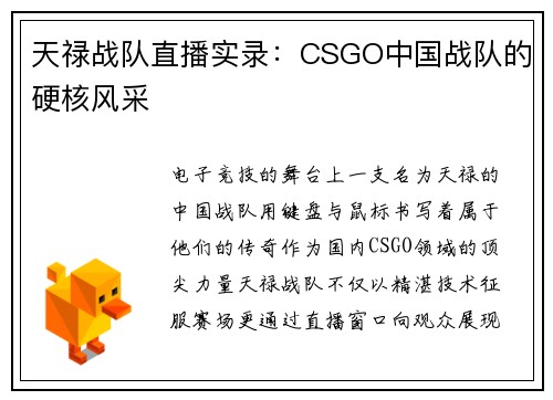 天禄战队直播实录：CSGO中国战队的硬核风采